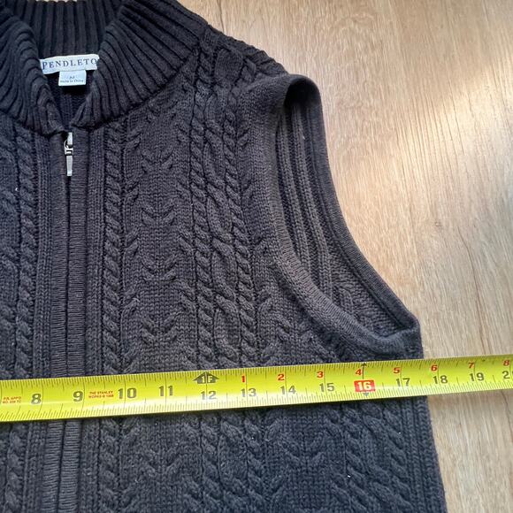 PENDLETON Women's Gray Cable Knit Vest Full Zip Cotton Size Medium - Picture 6 of 6